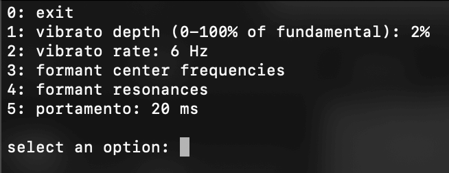 synthesis parameters menu